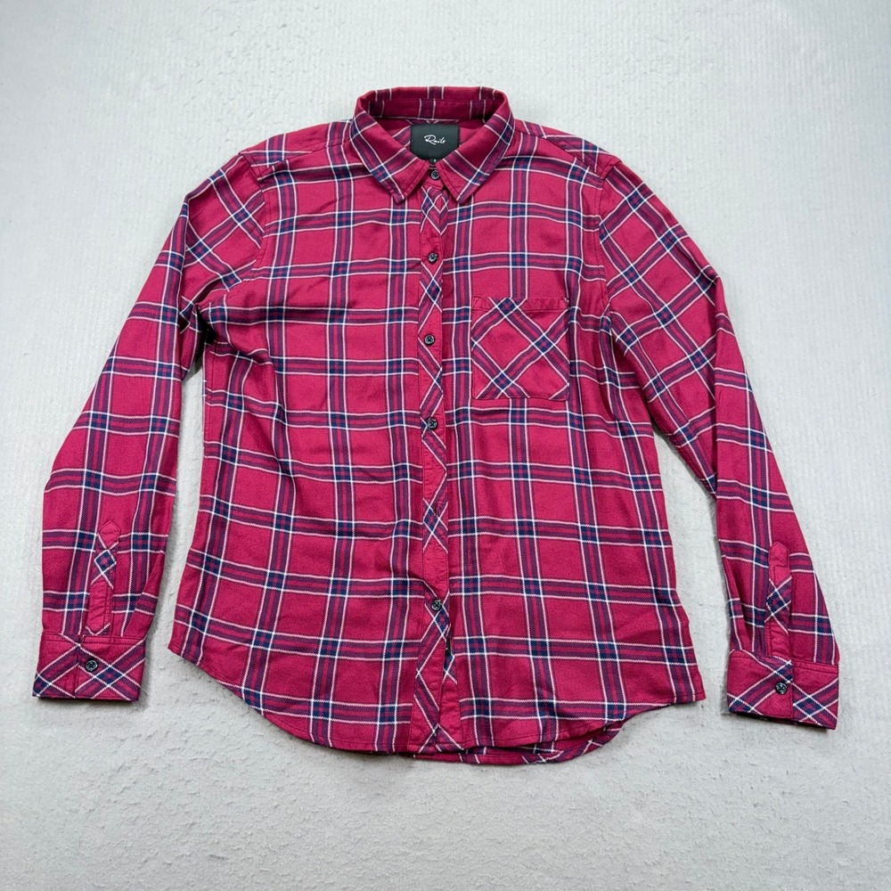 Rails Hunter Shirt Women Small Red Plaid Merlot Navy Rayon Button Down